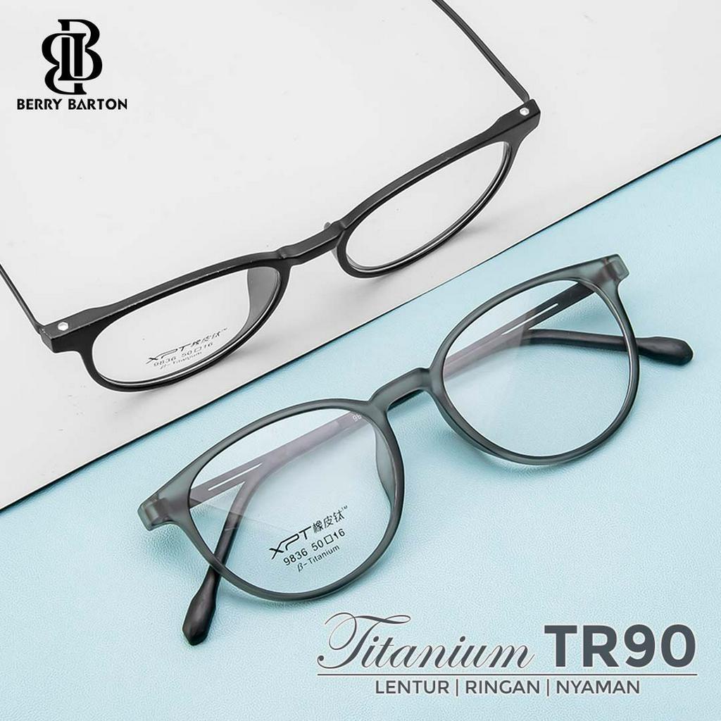 BERRYBARTON KACAMATA BISNIS OVAL TITANIUM TR LENTUR LENSA MINUS ANTI RADIASI BLUECROMIC PRIA WANITA