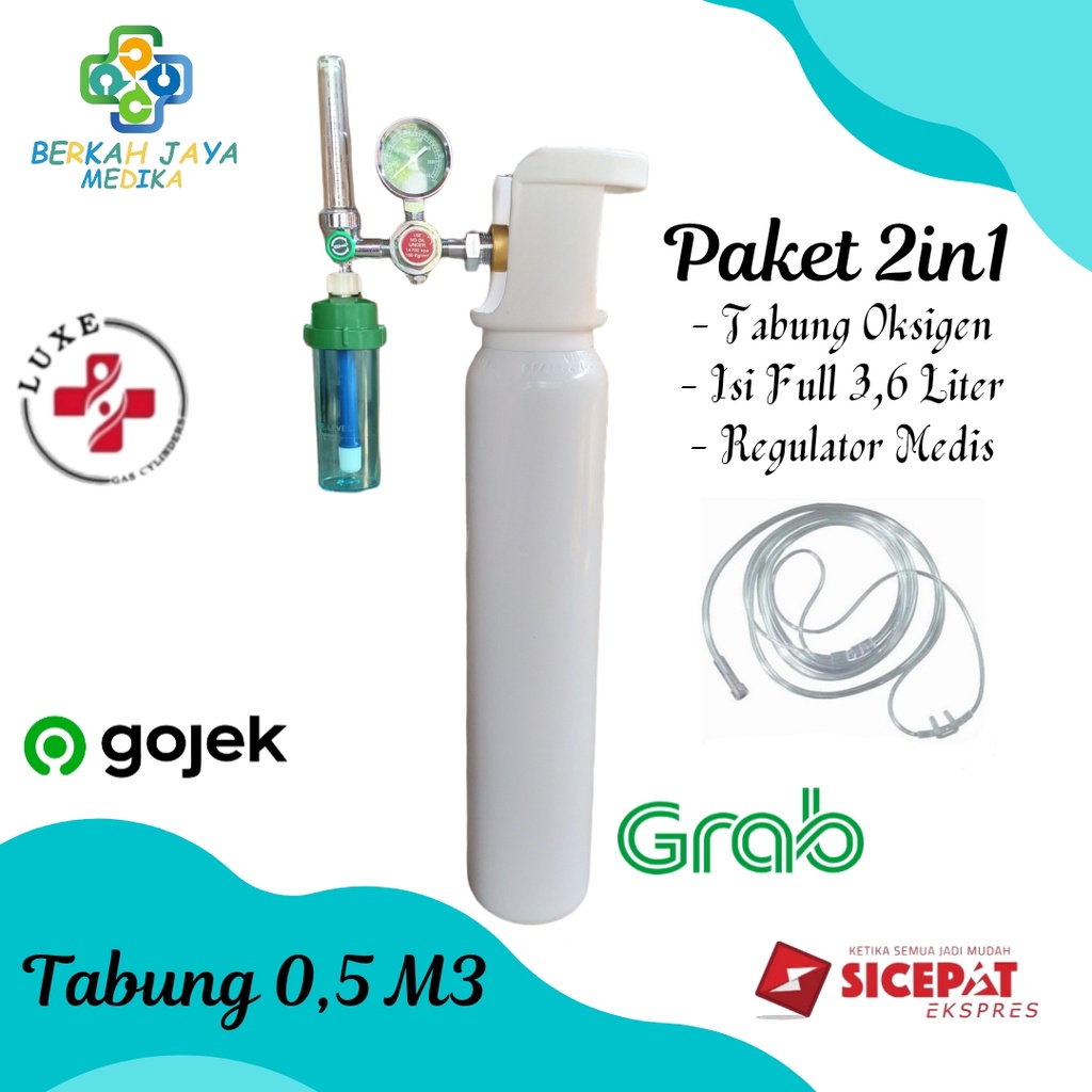 Tabung Oksigen 0,5m3 Full Isi 3,6Liter + Regulator Oxygen Medis