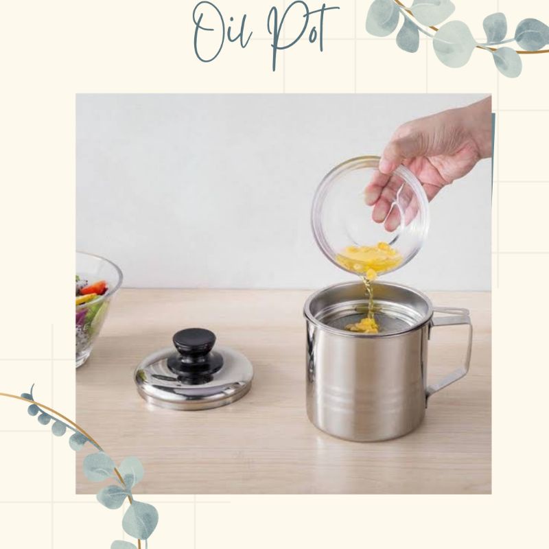OIL POT - GELAS STAINLESS MINYAK + SARINGAN