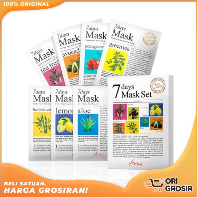 ORI Grosir ARIUL Seven Days Sheet Mask 1Pcs | 7 Days Sheet Mask 1Pcs