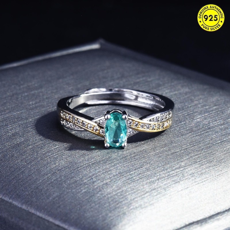 Cincin Batu Permata Zamrud Alami Dua Warna Model Terbuka Untuk Wanita