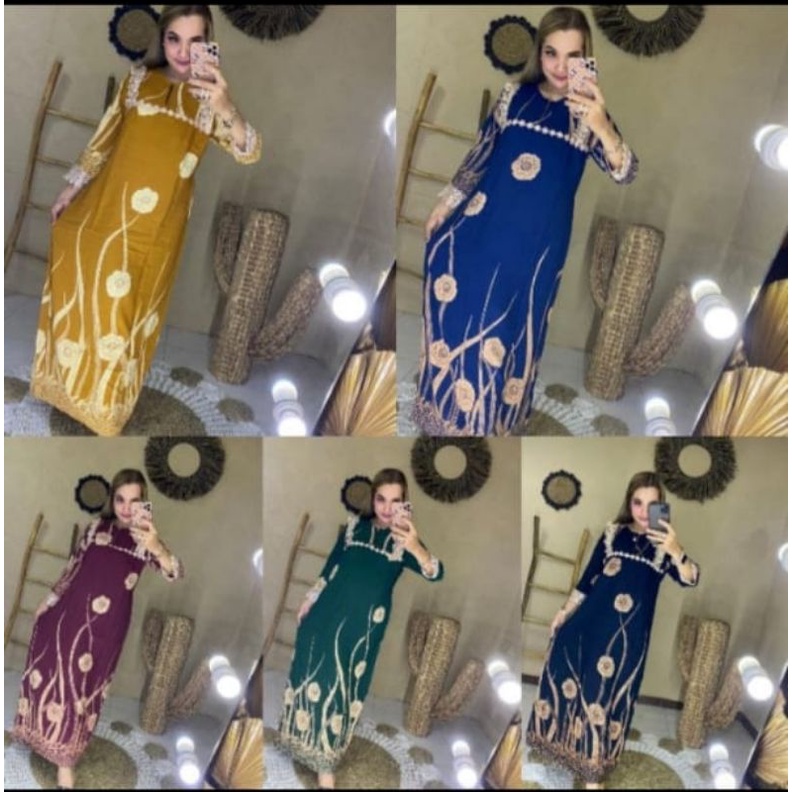 Longdres Arab Terbaru Motif Bunga &quot;Camelia&quot; || Bhusui Resleting Depan