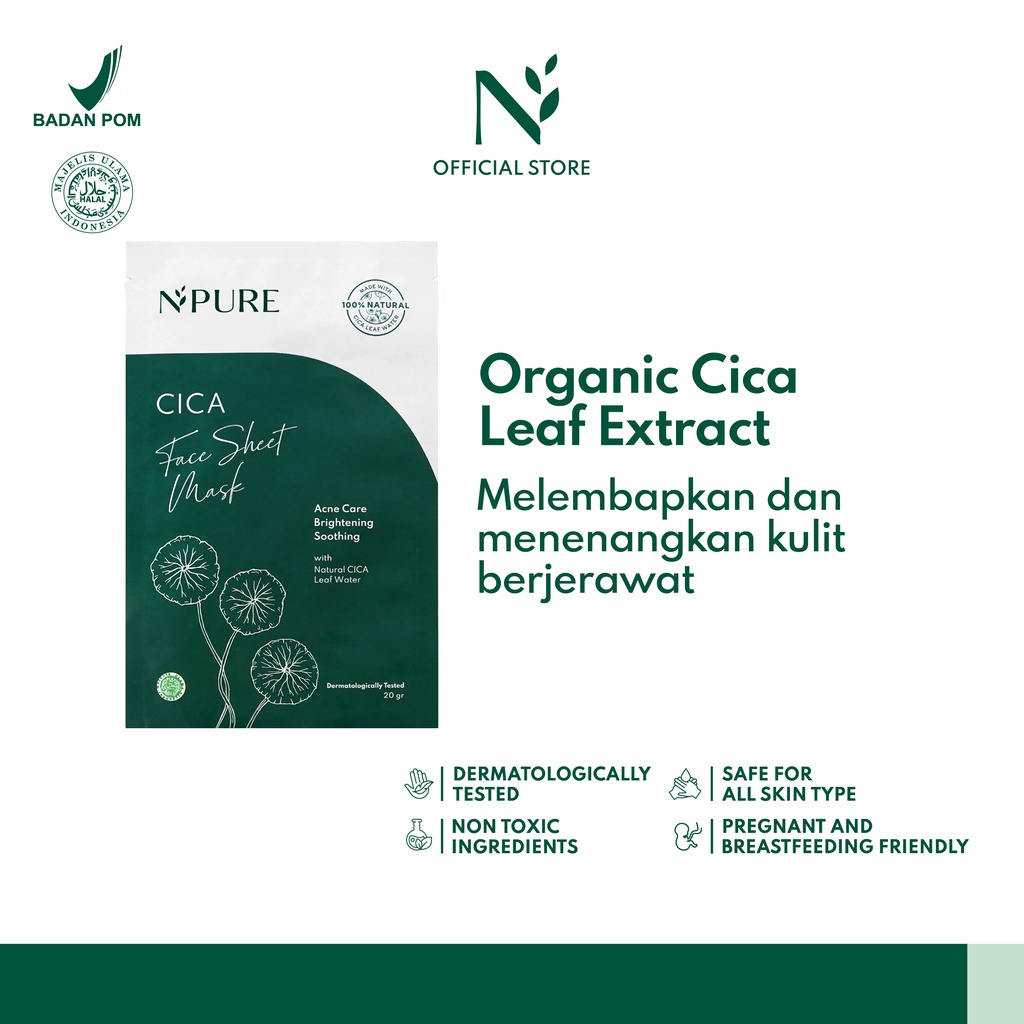 NPURE Centella Asiatica Sheet Mask / MASKER KERTAS / MASKER WAJAH NPURE (READY)