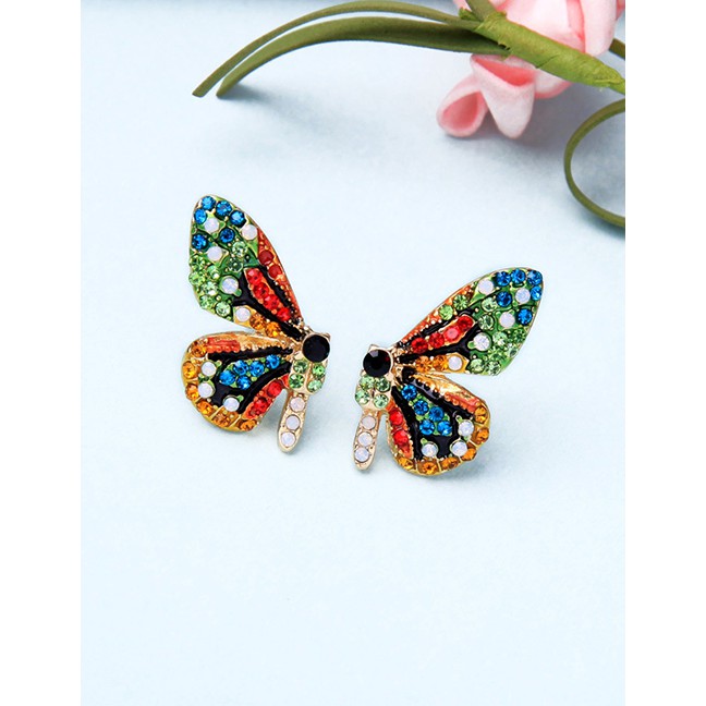 LRC Anting Tusuk Fashion Color Flower Butterfly And Diamond Earrings F6020X