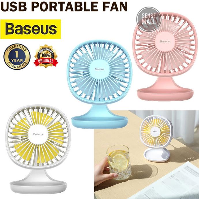 BASEUS PUDDING SHAPED FAN USB PORTABLE KIPAS MEJA 3 SPEEDS ORIGINAL - Merah Muda