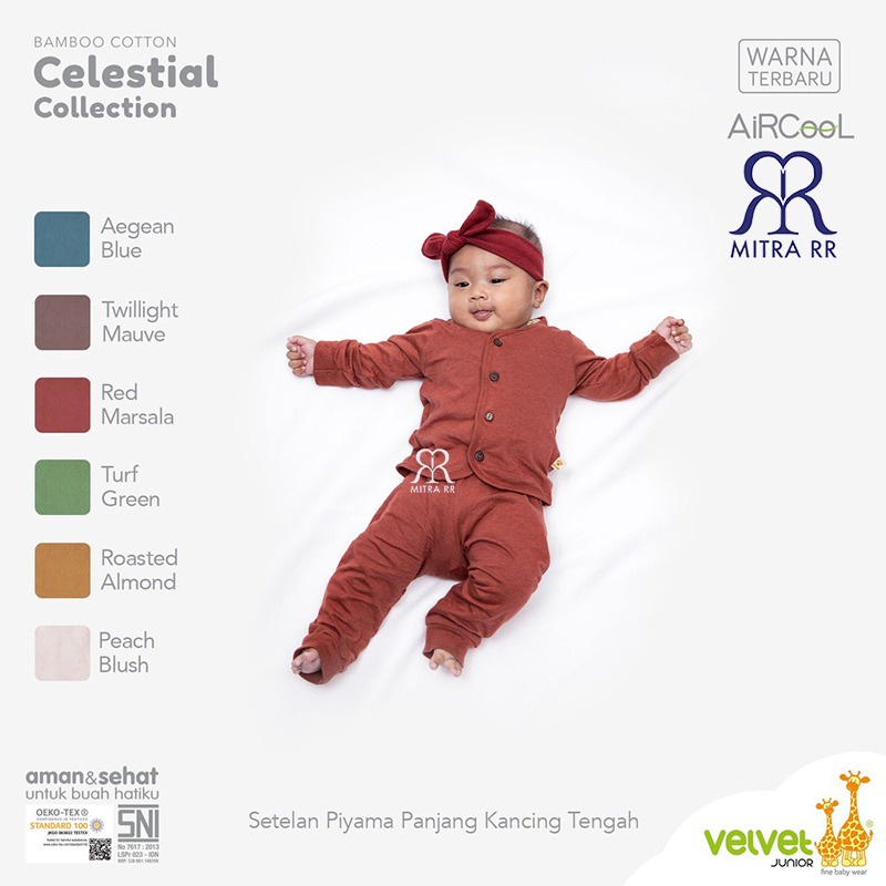 [TERBARU] Velvet Junior Bamboo Celestial Collection Earth Color Setelan Baju Celana Kancing Depan Panjang Baju Tidur Anak Unisex Velvet Polos EARTH COLOR