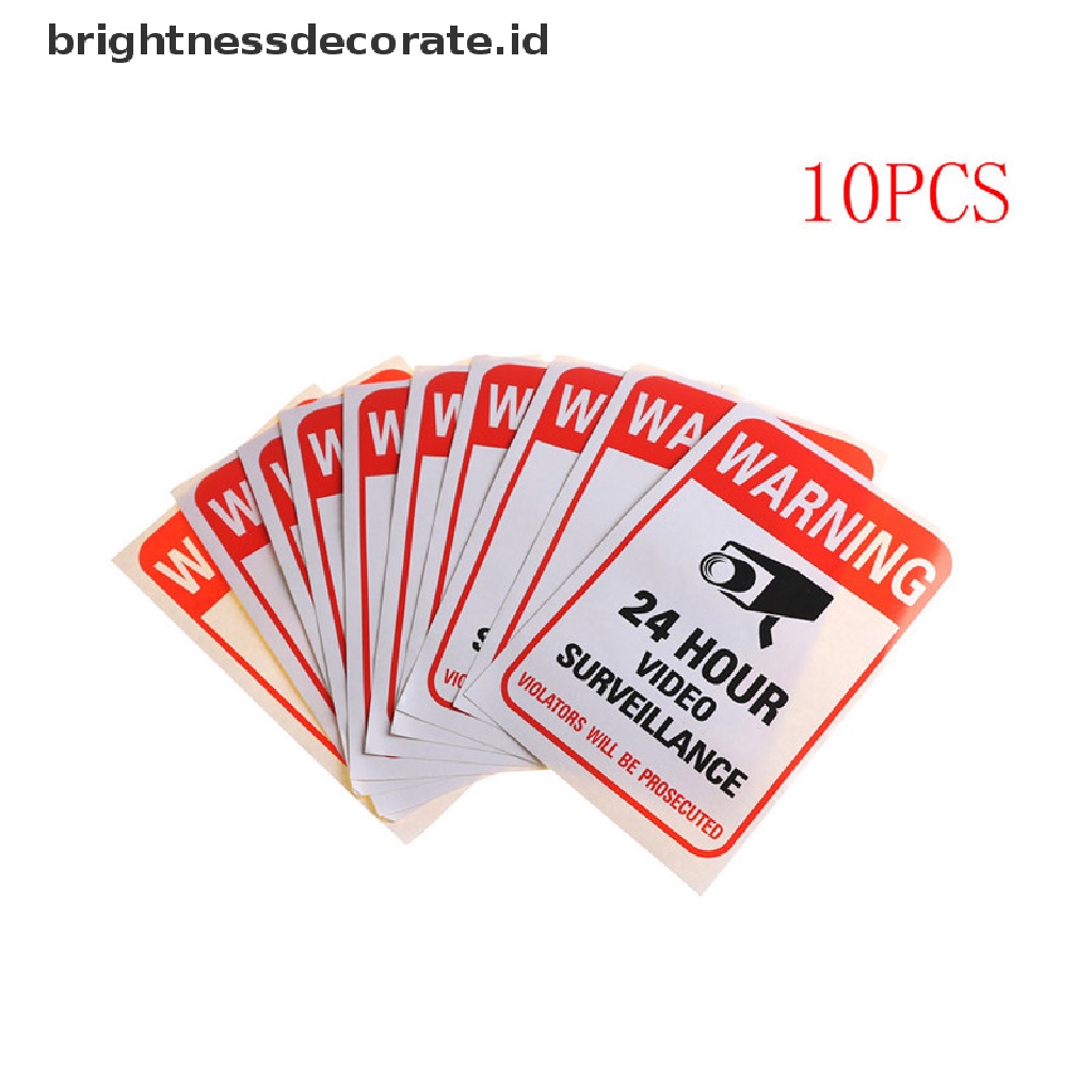 (Birth) 10pcs Stiker Peringatan Kamera Cctv Untuk Keamanan Rumah