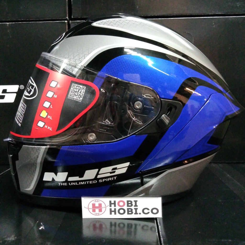 HELM  FULLFACE NJS ZX1 TRICOLOR BLACK BLUE SILVER DOUBLE VISOR NJS ZX-1 ZX 1 ZX ONE ORIGINAL