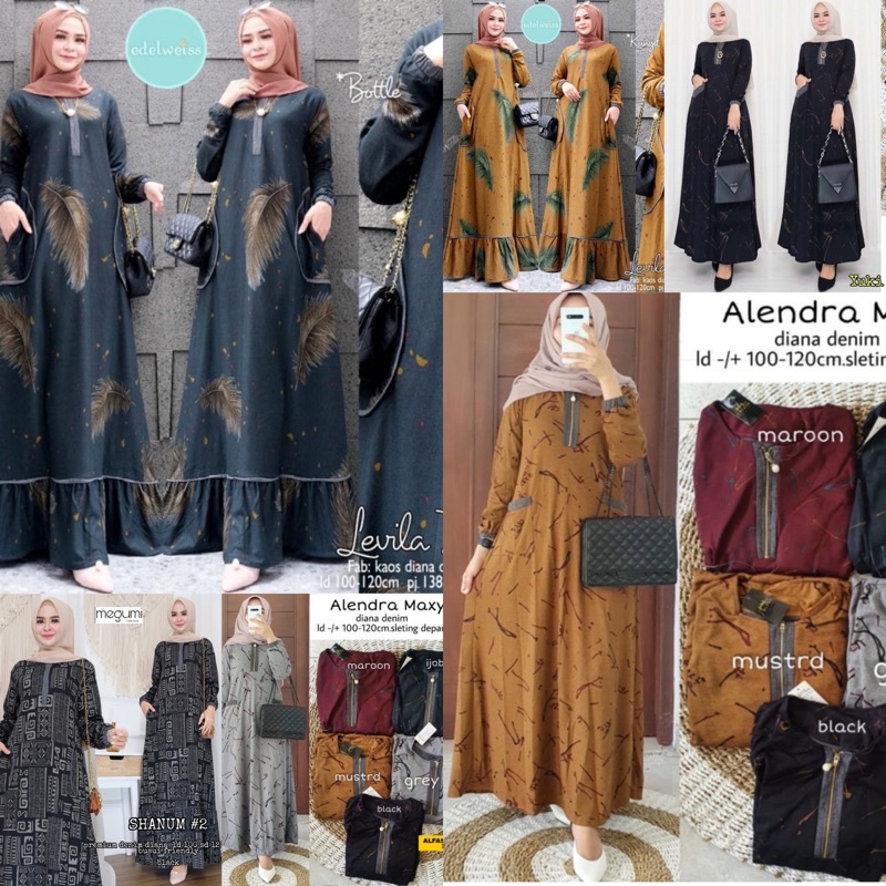 Gamis premium Maxy Wanita Busui Kancing maxy Jeans Diana Denim Adem Nyaman