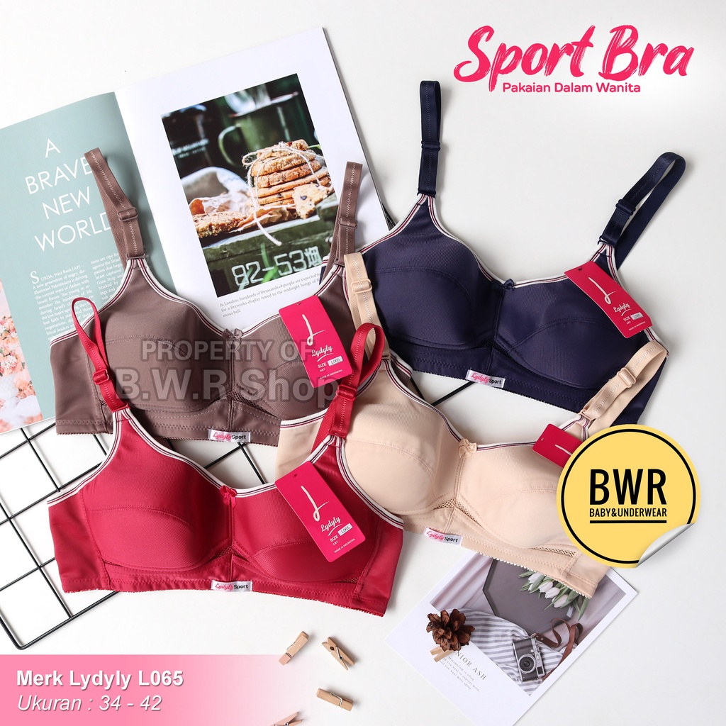 Bra Lydyly L 065 LIST PUTIH / Bh Sport Wanita Busa Tipis Kawat Kait 2 | Bwr