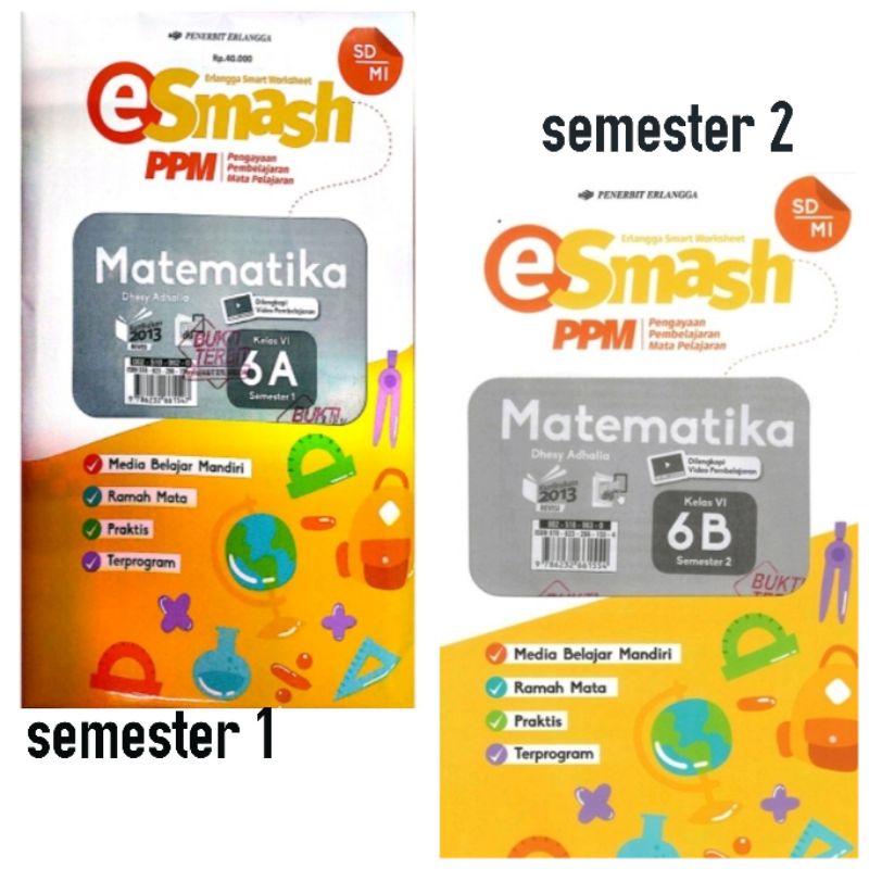 ORI satu paket eSmash PPM matematika kelas 6A dan 6B semester 1 dan 2 penerbit Erlangga