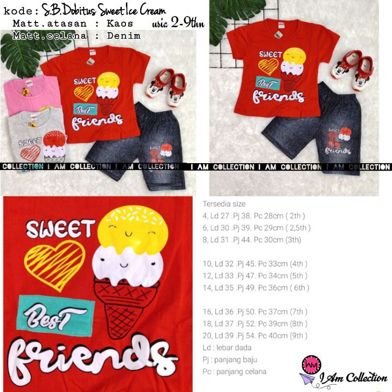 AM | Setelan Baju Celana Pendek Dobitus Sweet Ice Cream usia 2-9thn