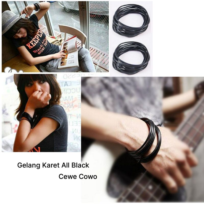 Gelang Karet Hitam Polos cewe Cowo Bangle kembar pasangan