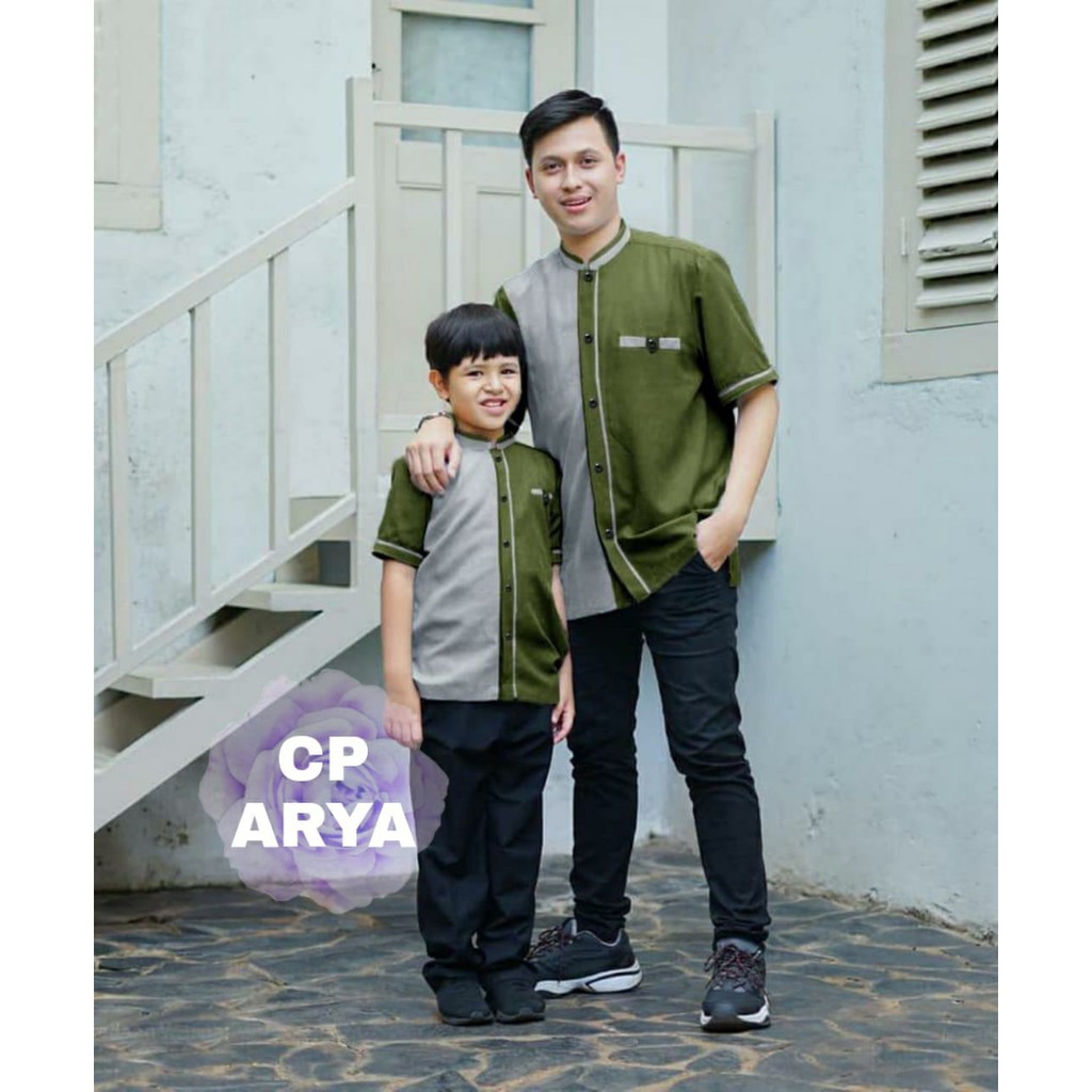 COUPLE KOKO ARYA/BAJU PASANGAN BAPAK ANAK COWOK/BAJU KOKO DEWASA + ANAK/BAJU KOKO KEKINIAN MURAH
