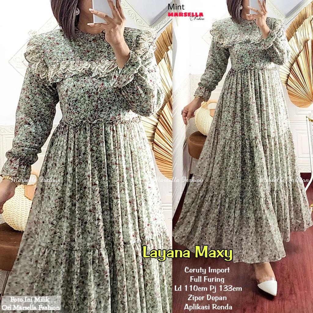 RESTOK LAYANA MAXY DRESS GAMIS CERUTY RUFFLE ORI MARSELLA