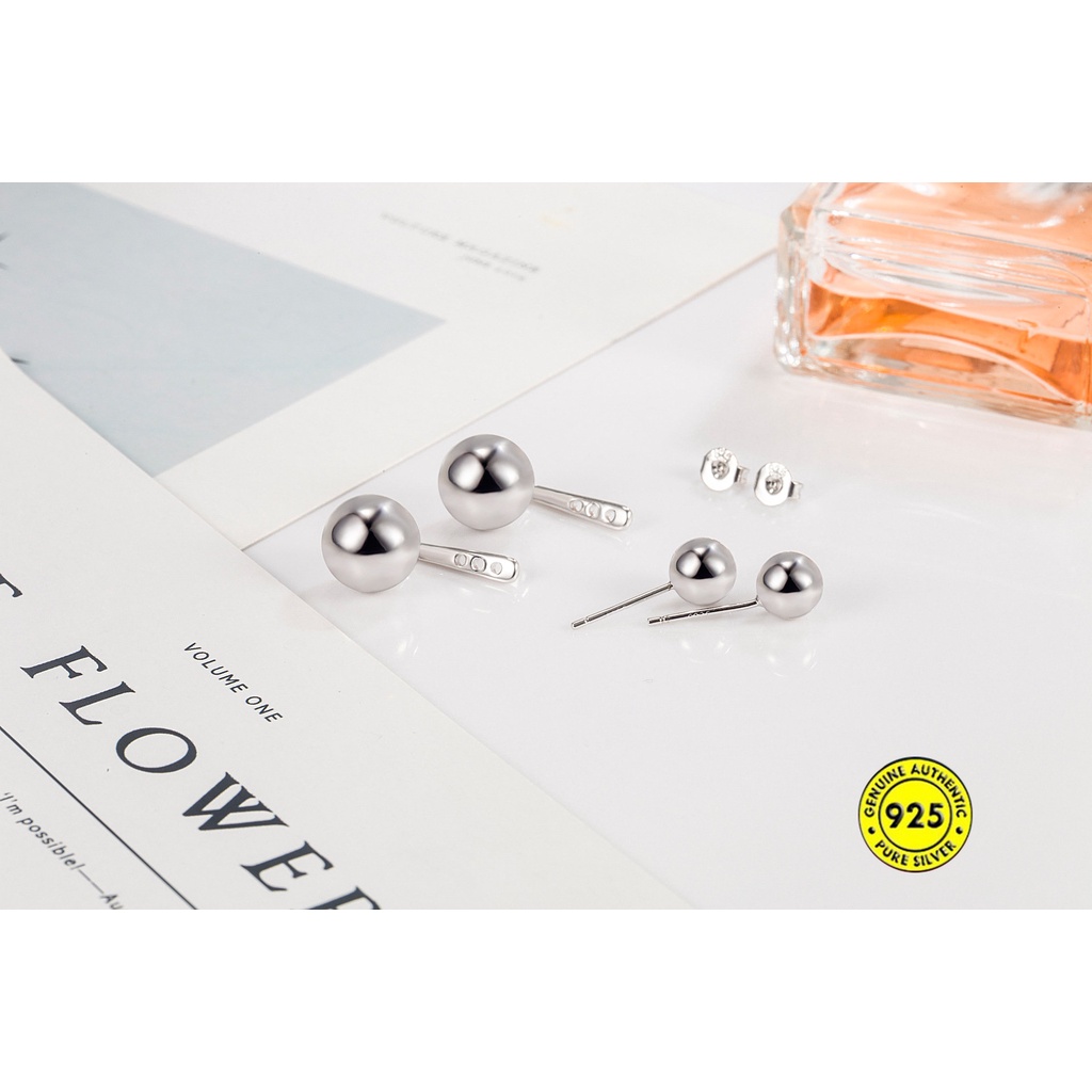 Anting Tusuk Bentuk Bola Bulat Ganda Glossy Untuk Wanita U1047