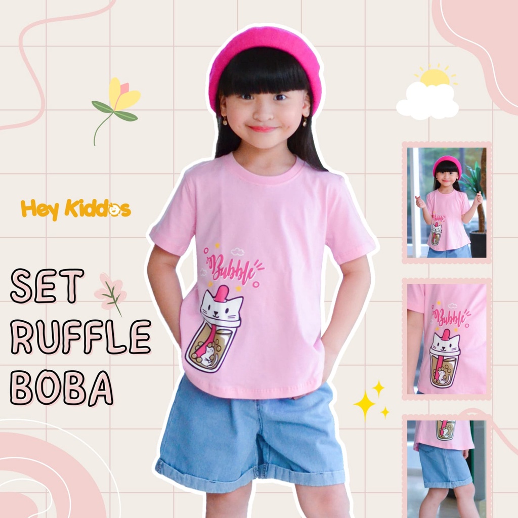 SETELAN ANAK PEREMPUAN BOBA RUFFLE USIA 2-10 TAHUN