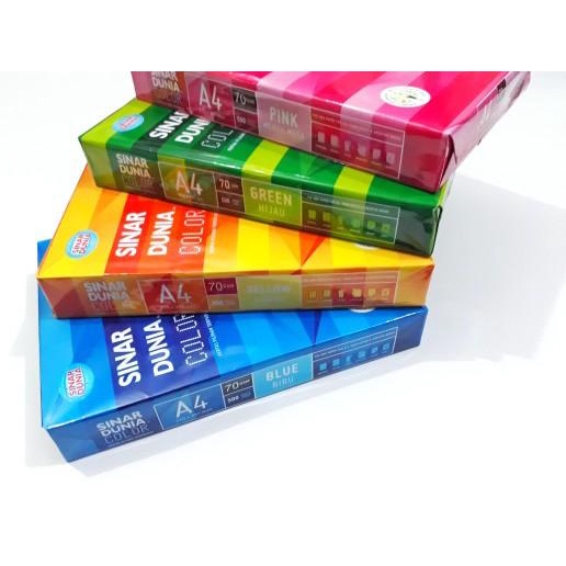 

Kertas | Kertas Hvs A4 Warna Biru Kuning Hijau Pink Sidu Sinar Dunia Kualitas Terbaik