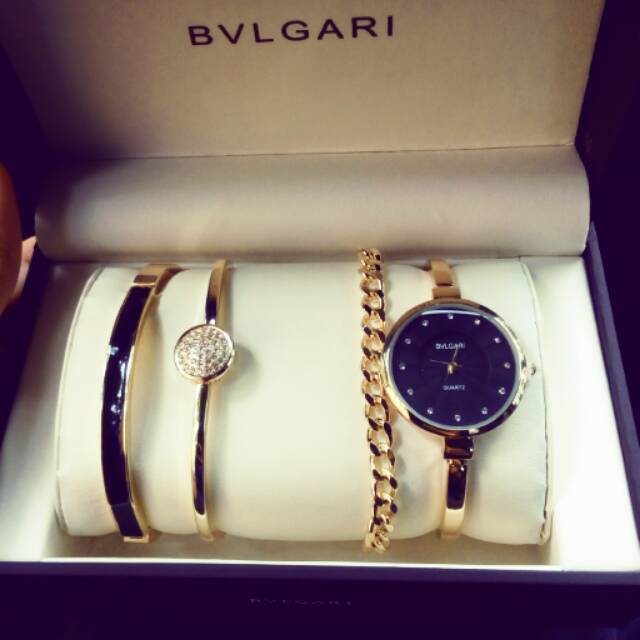 Jam Tangan Fashion wanita Bvlgari bulgari exclusive set + gelang silver & gold