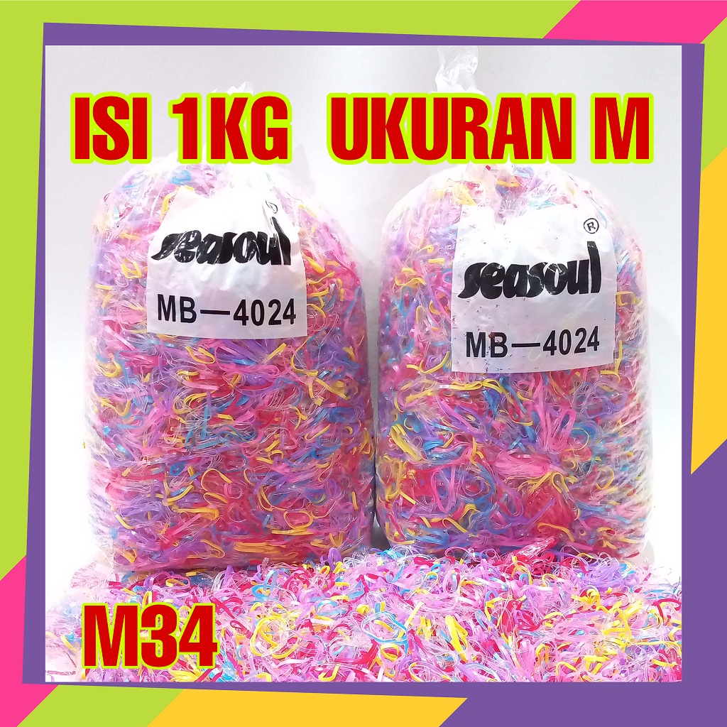 1704 [Grosir] isi 1kg karet Jepang ikat rambut ukuran M warna warni bening