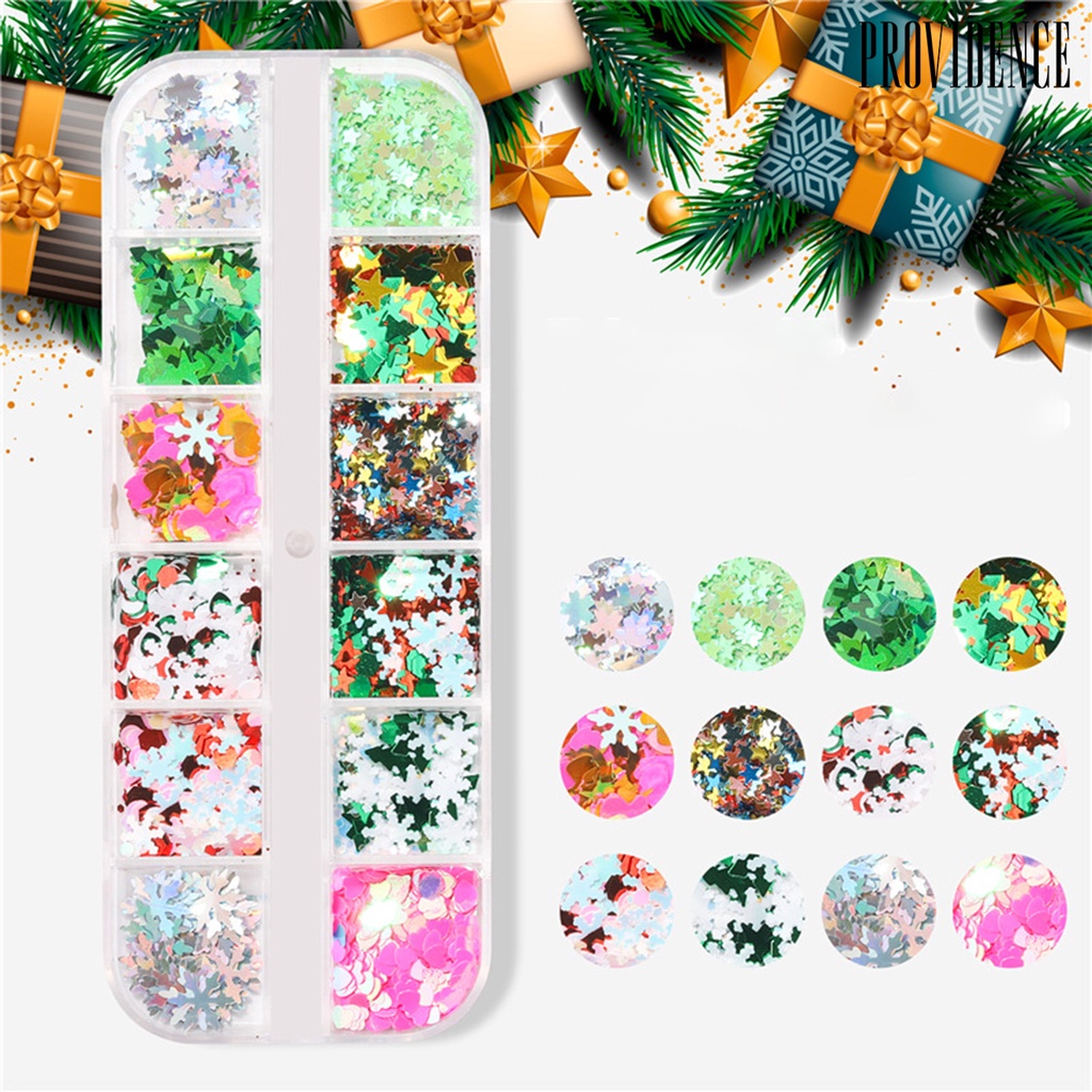 Providence 12 Sekat / Kotak Stiker Sequin Mini Tema Natal Untuk Dekorasi Nail Art / Manicure