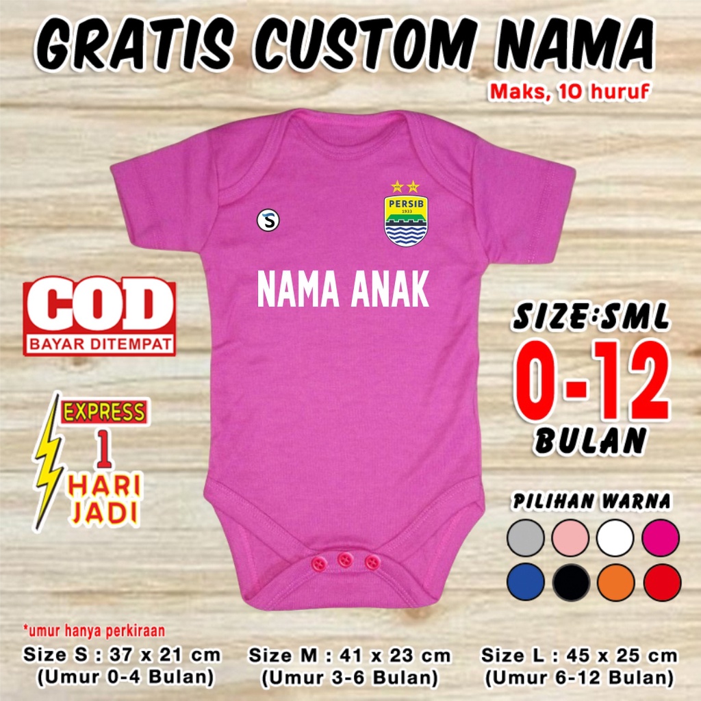 Baju Bayi Custom Bola Persib Magenta GRATIS Custom Nama Jumper Newborn Romper Kaos perempuan laki je