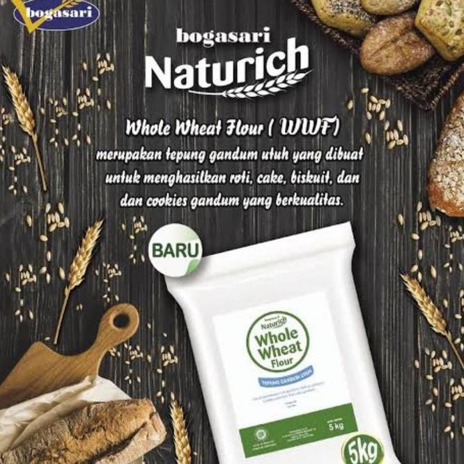 

nau0 tepung gandum utuh whole wheat flour (wwf) bogasari naturich 5kg hhjg