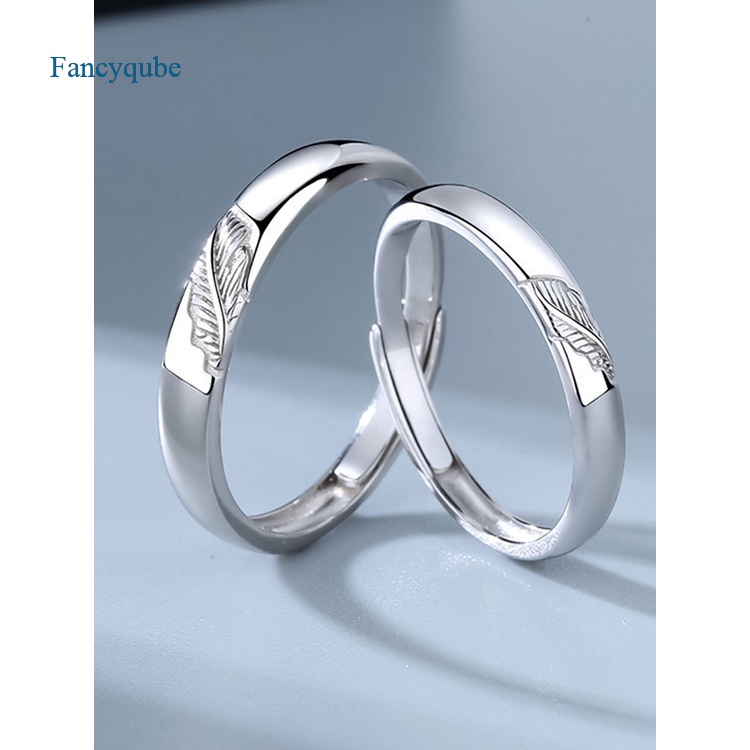 Fancyqube Cincin Sterling Silver 925 Model Terbuka Motif Print Daun Gaya Jepang Korea Untuk Pasangan