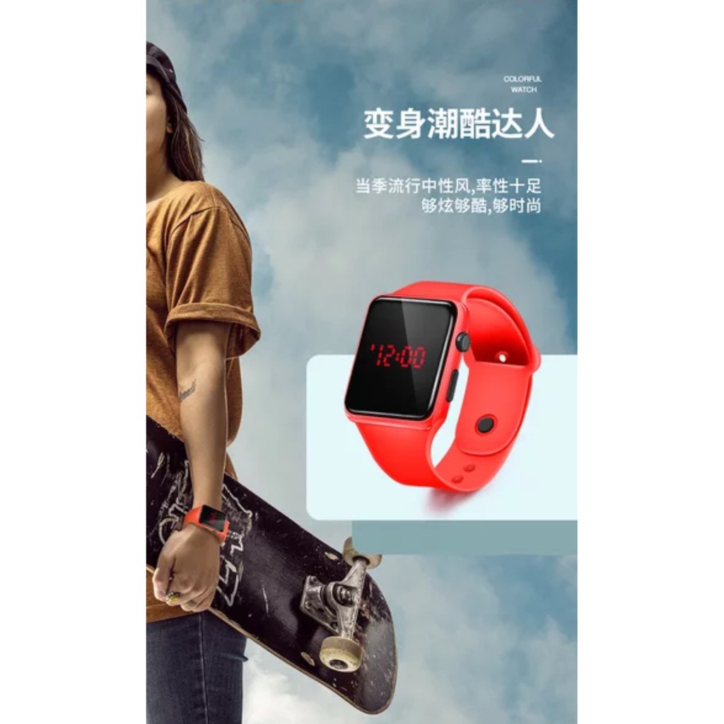 Cheaper-Jam Tangan LED Digital Sport Model Apple Segi Kotak Jam Anak / Dewasa Unisex Jam Cowok Cewek Fashion