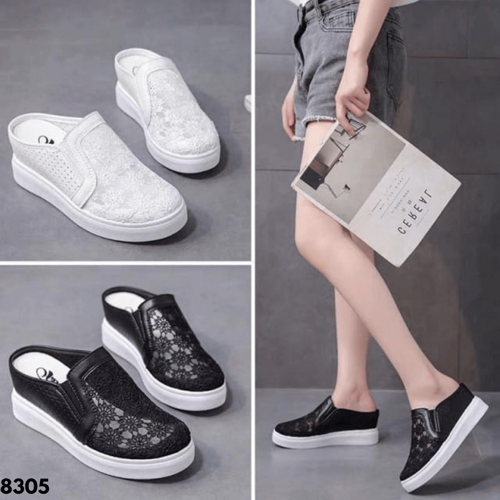 SEPATU WEDGES SLOP BROKAT PRAKTIS CASUAL REMAJA DEWASA GAYA KOREA 8305 IMPORT