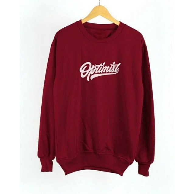 Crewneck Sweater Oblong Optimis Maroon Terbaru Original Unisex Pria dan Wanita