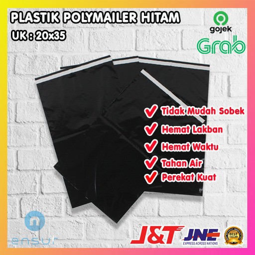 

RB PLASTIK PACKING OLSHOP PE POLYMAILER kantong kemasan amplop plastik 20X35 HITAM GLOSSY mewah