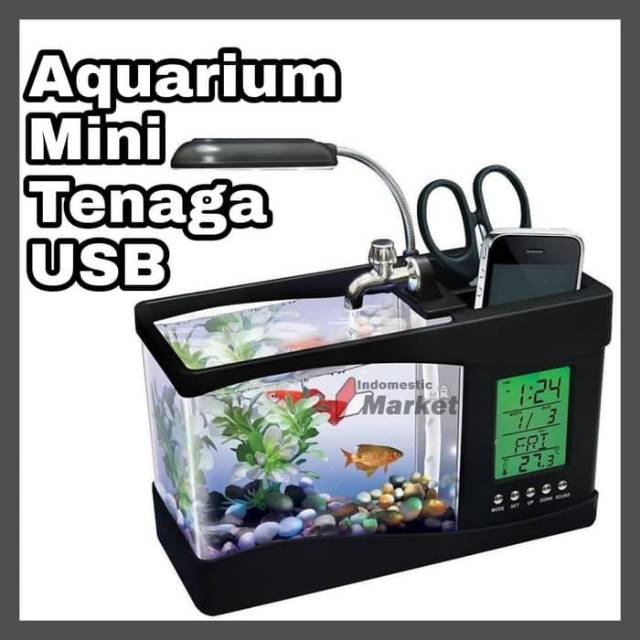 Aquarium Meja / Aquarium Kecil / Aquarium Mini Colokan USB Dengan Mesin Pompa + Lampu Meja - LS0404