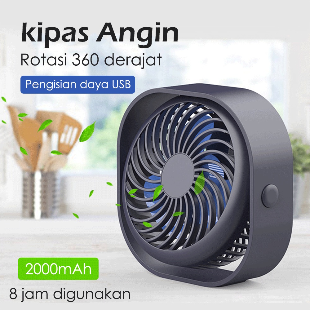 Kipas Angin Mini USB Kipas Bisa Rotasi 360 Derajat Kipas Portable dengan Baterai 2000mAh Kipas Mini Dukungan Kipas Isi Ulang USB Kipas Angin Portable