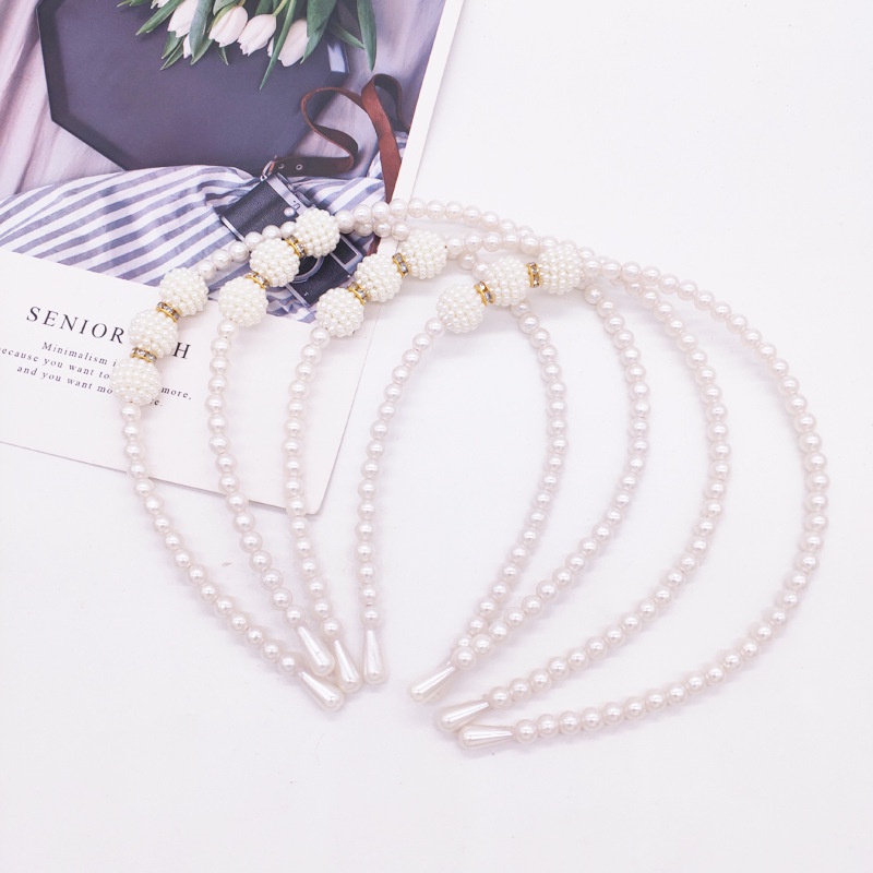 Women Elegant White Pink All Over Pearls Hair Hoop/ Bath Face Washing Makeup Headband