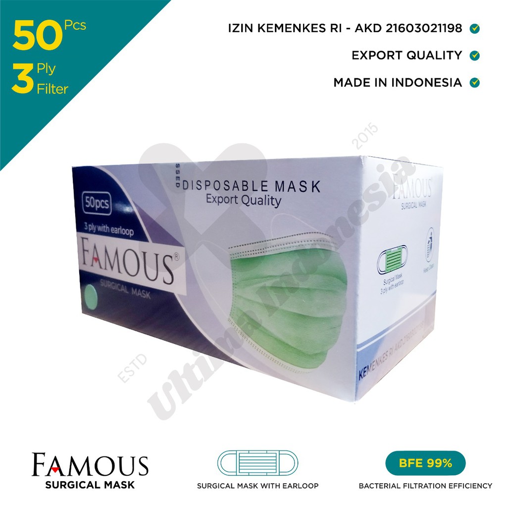 Famous Surgical Mask 3 Ply - Masker Medis 3 Lapis (Resmi Indonesia)