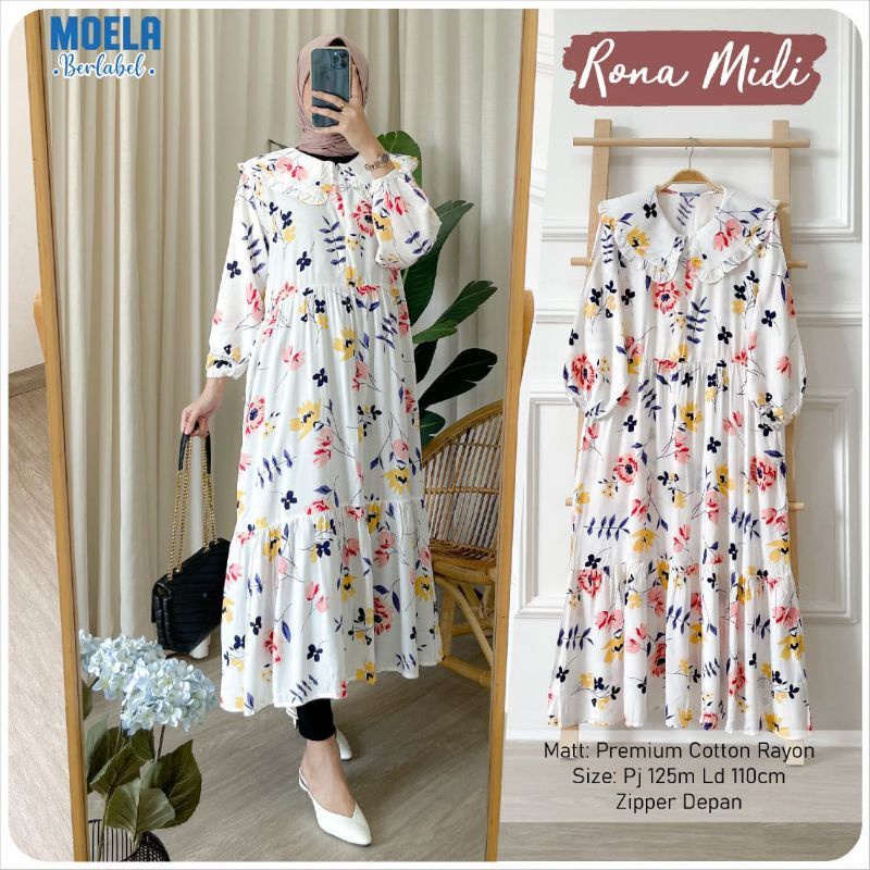 RONA MIDIDRESS BUNGA PUTIH// MIDI DRESS RAYON SNOWHITE