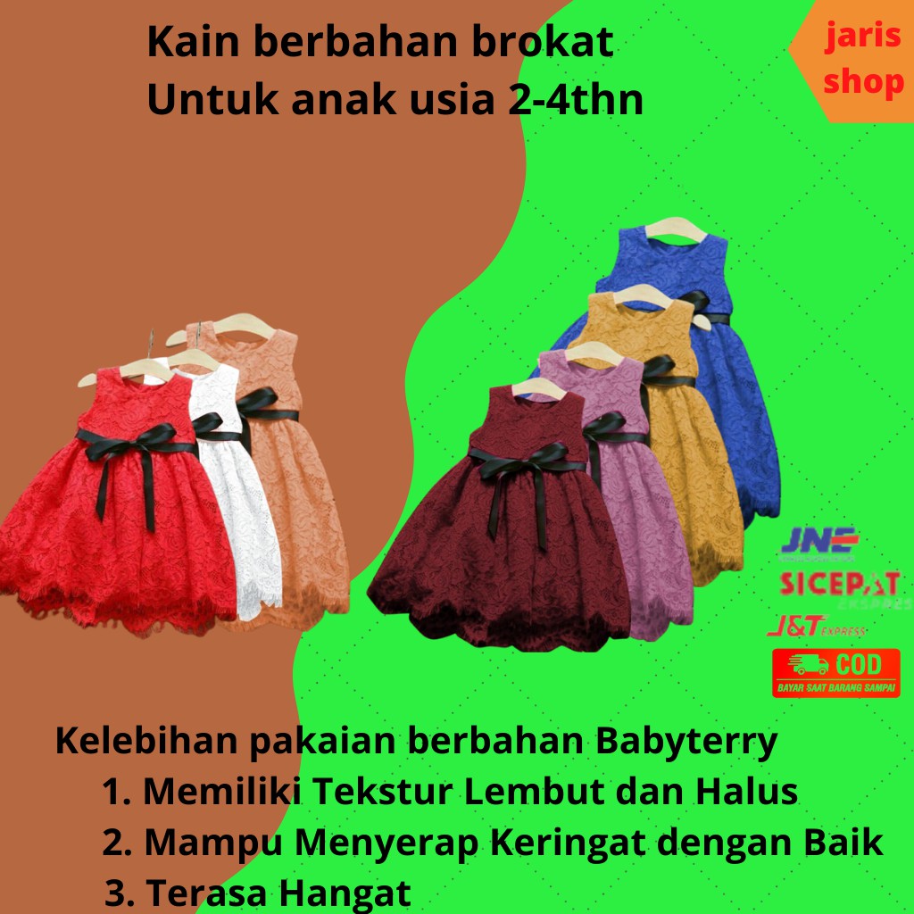 Baju Dress Brukat Anak Perempuan Import Putih Merah  Gaun Dres Ulang Tahun Pesta Anak  3 4 Tahun Thn