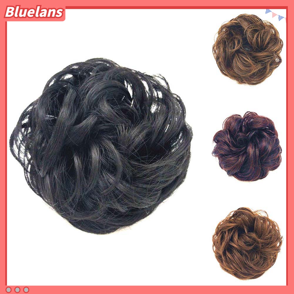 Bluelans Wig / Rambut Palsu Sambung Elastis Model Bun / Chignon Bergelombang Untuk Wanita