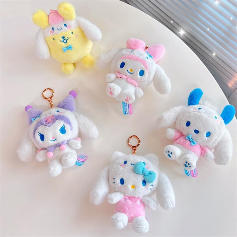 13cm Cute Sanrio Pendant Cinnamoroll Dress Up Plush Kuromi Melody Soft Keychain Gift