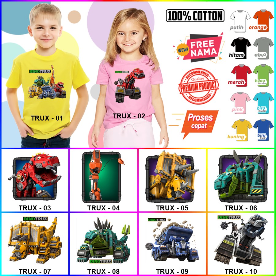 Baju Kaos ANAK DAN DEWASA DINOTRUX COUPLE (FREE NAMA)