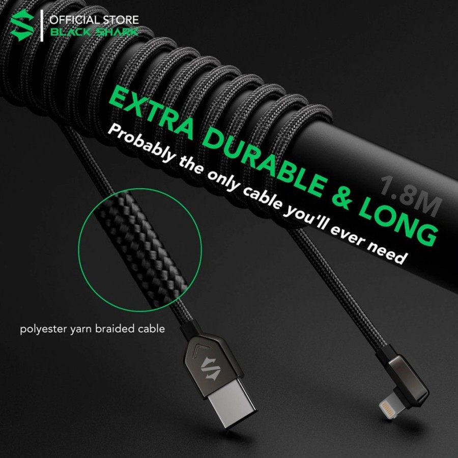 Black Shark Right Angle Cable USB-A to Lightning 1.8m For IPhone