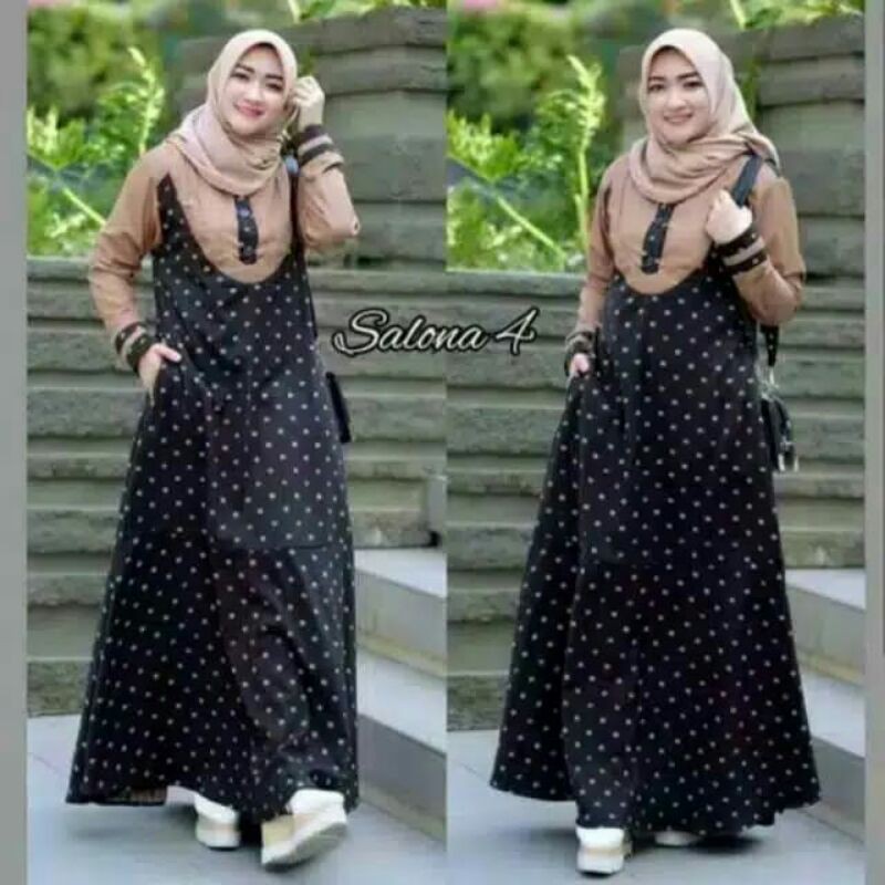 Baju Murah - Salona Polka dress trendy gaul abg remaja gamis polka dress baju wanita gamis kombi