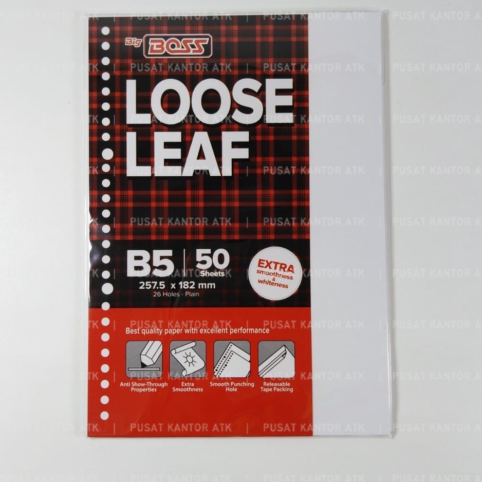 

Kertas Binder Big Boss Loose Leaf Polos Plain B5 50 Lembar Kertas Bergaris