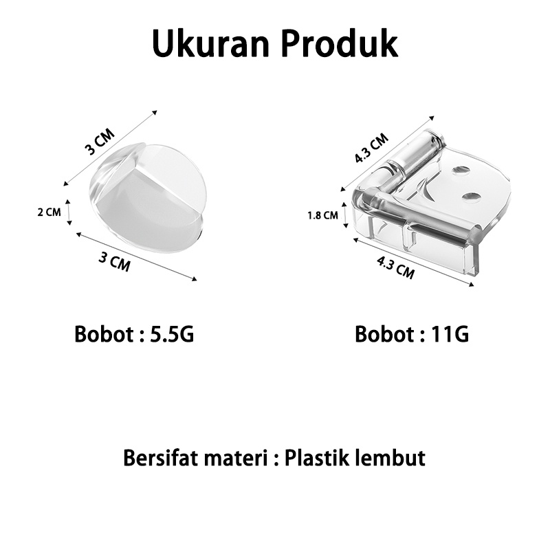 Silicone Pelindung sudut meja/Pelindung Sudut Meja Oval Transparan / Pengaman Siku Silicone Bening Karet 3M Ujung Kaca Kayu Lemari (B33-34)