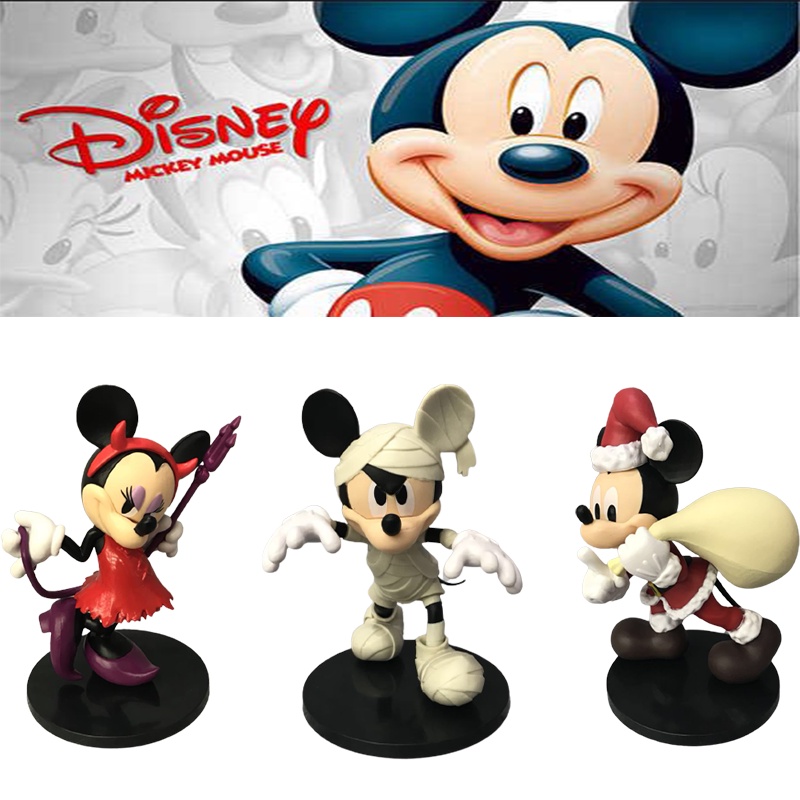 Ready Stock !!! New Disney Minnie Mickey Mouse Active Figure Devil Minnie Mummy Mickey Santa Mickey Christmas Figure Gift Decoration