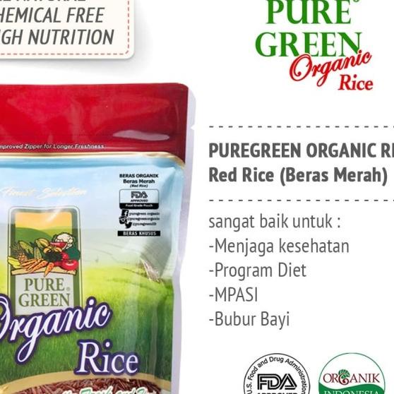 

Pure Green Beras Organik Merah + Pulen Wangi (2 X 1Kg)