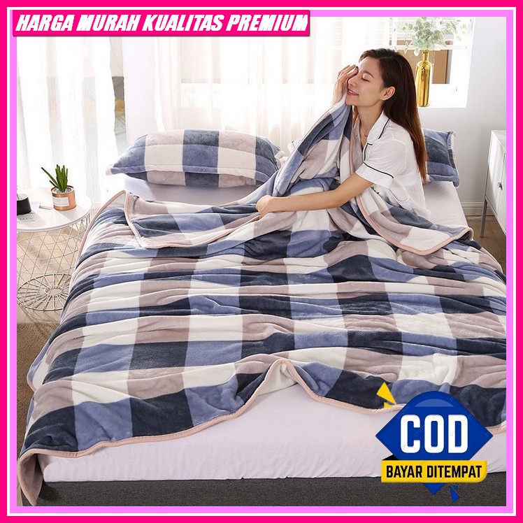 Bedcover Saja Tanpa Sprei Motif Aesthetic Ukuran 200X220/180X220/150X220 Selimut Bulu Halus Ukuran K
