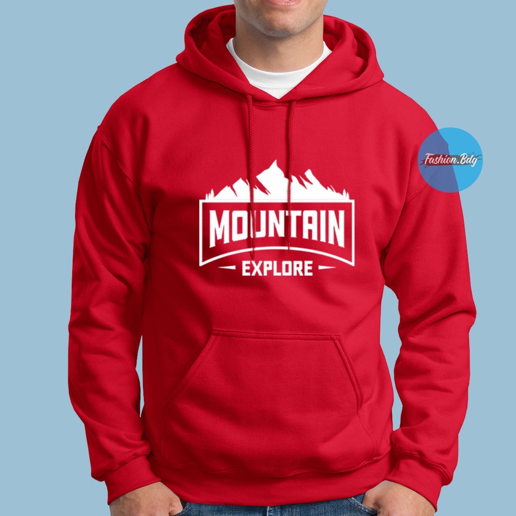 Sweater Hoodie Pria Adventure Mountain Explore Black Navy Grey Merah Putih