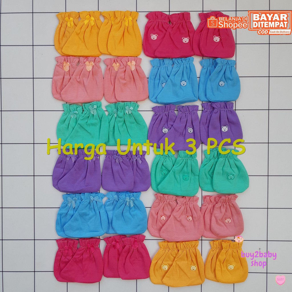 Sarung tangan dan kaki bayi warna polos murah ekonomis Yon Yan isi 3 PCS